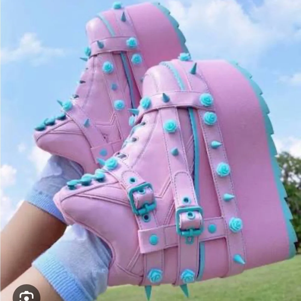 YRU Qozmo Bondage Rose Spike Platform Sneakers Pink and Blue - Picture 11 of 11